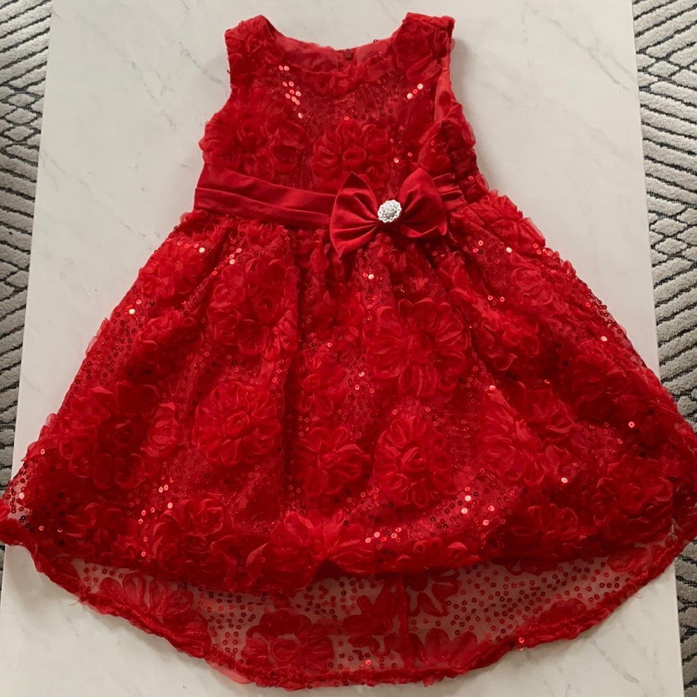 EUC Red Flower Sparkle Dress 4T